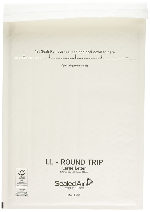 Best Value Mail Lite MLW RT LL Mailer, Bubble Lined, Roundtrip, 230 mm x 330 mm, White (Pack of 50)