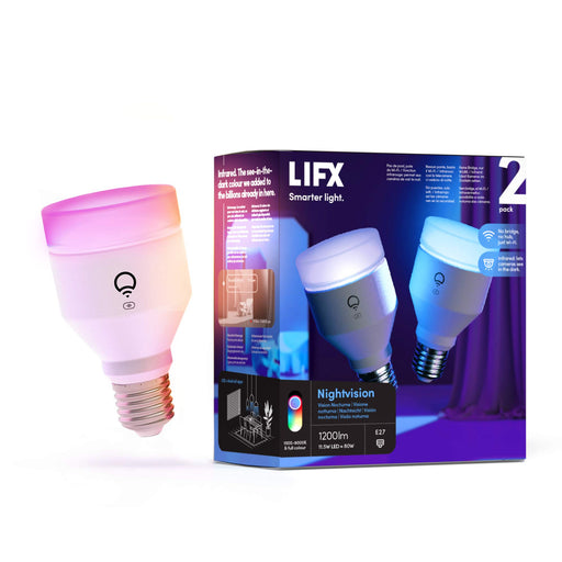 LIFX Nightvision - LED light bulb - shape: A60 - E27 - 11.5 W (equivalent 80 W) - class F - multicolour/warm to cool white light - 1500-9000 K - white (pack of 2)