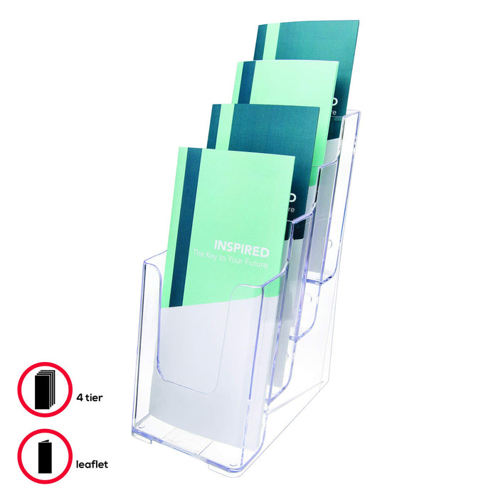 Best Value Deflecto Multi-tier Literature Display Holder for Wall or Desktop 4 x 1/3xA4 Pockets Clear Ref 77701