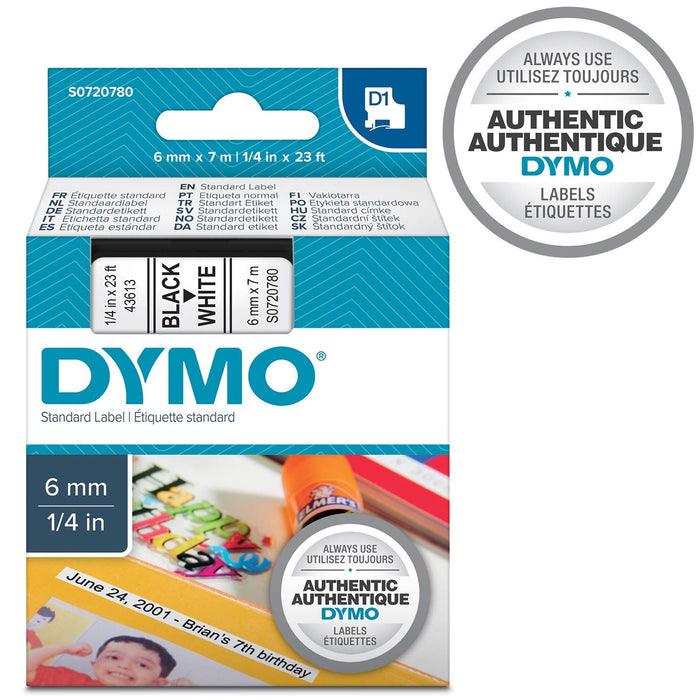 Best Value Dymo 6 mm x 7 m D1 Labels, Self-Adhesive Labels for LabelManager Label Printers, Authentic, Black Print on White