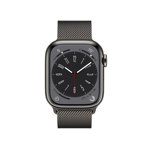 Apple Watch Series 8 (GPS + Cellular) - 41 mm - graphite stainless steel - smart watch with milanese loop - wrist size: 130-180 mm - 32 GB - Wi-Fi, LTE, Bluetooth, UWB - 4G - 42.3 g