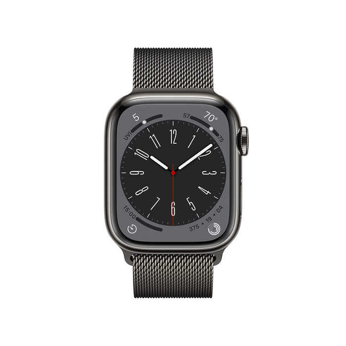 Apple Watch Series 8 (GPS + Cellular) - 41 mm - graphite stainless steel - smart watch with milanese loop - wrist size: 130-180 mm - 32 GB - Wi-Fi, LTE, Bluetooth, UWB - 4G - 42.3 g