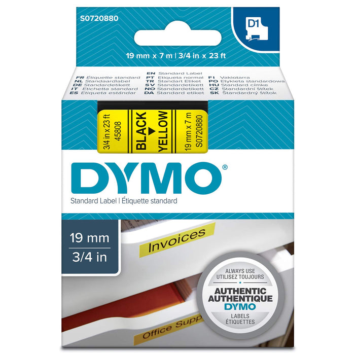 Best Value Dymo D1 Standard Labelling Tape 19mm x 7m - Black on Yellow