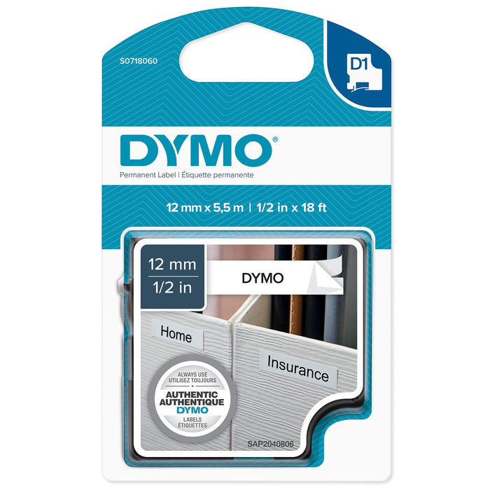 Best Value Dymo 12 mm x 5.5 m Roll D1 Labels, Self-Adhesive Labels for LabelManager Label Printers, Authentic, Black Print on White