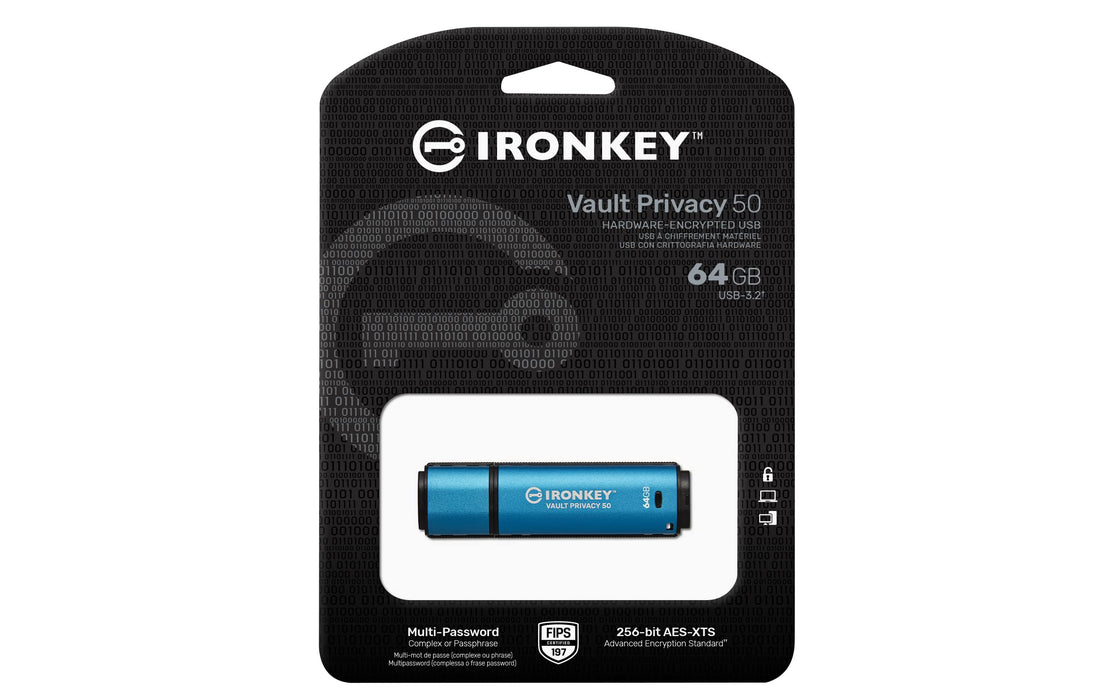 Kingston IronKey Vault Privacy 50 Series - USB flash drive - encrypted - 64 GB - USB 3.2 Gen 1 - TAA Compliant