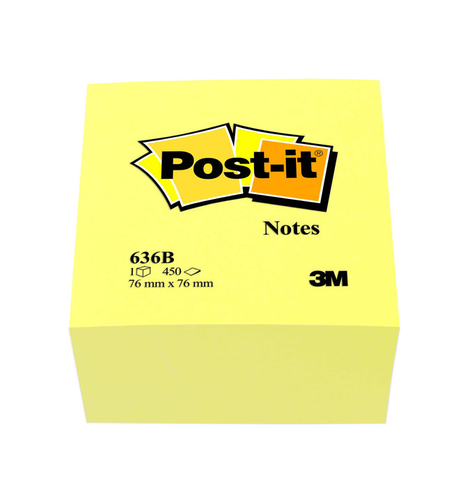 Best Value Post-It 636B Notes, 76 x 76 mm - Yellow, 1 Cube (450 Sheets)