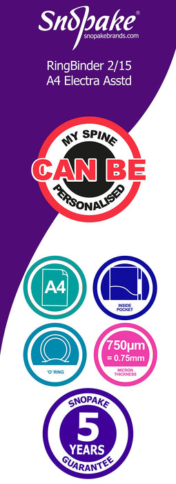 Best Value Snopake 2 Ring 15mm A4 Original Ring Binder Pack of 10 Pieces - Assorted Electra Colours