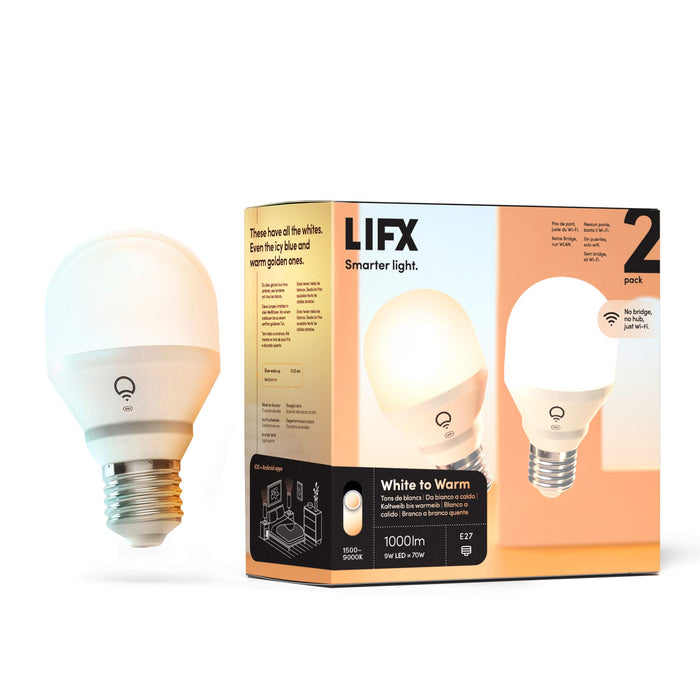 LIFX White to Warm - LED light bulb - shape: A60 - E27 - 9 W (equivalent 70 W) - class E - warm to cool white light - 1500-9000 K - white (pack of 2)