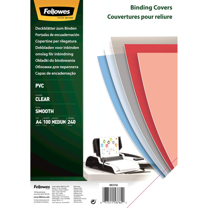 Best Value Fellowes A4 Binding Covers, PVC 240 Micron, Clear, Pack of 100