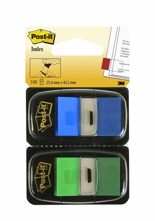 Best Value Post-it Index Flags 25mm Blue & Green 2 x 50 Pk