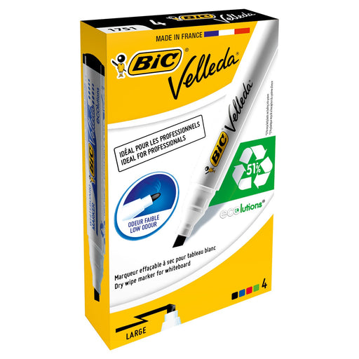 Best Value Bic Velleda 1751/1754 Whiteboard Marker Chisel Tip Line Width 3.7-5.5mm Assorted Ref 11990017 [Pack of 4]