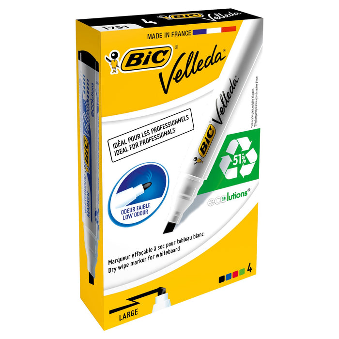 Best Value Bic Velleda 1751/1754 Whiteboard Marker Chisel Tip Line Width 3.7-5.5mm Assorted Ref 11990017 [Pack of 4]