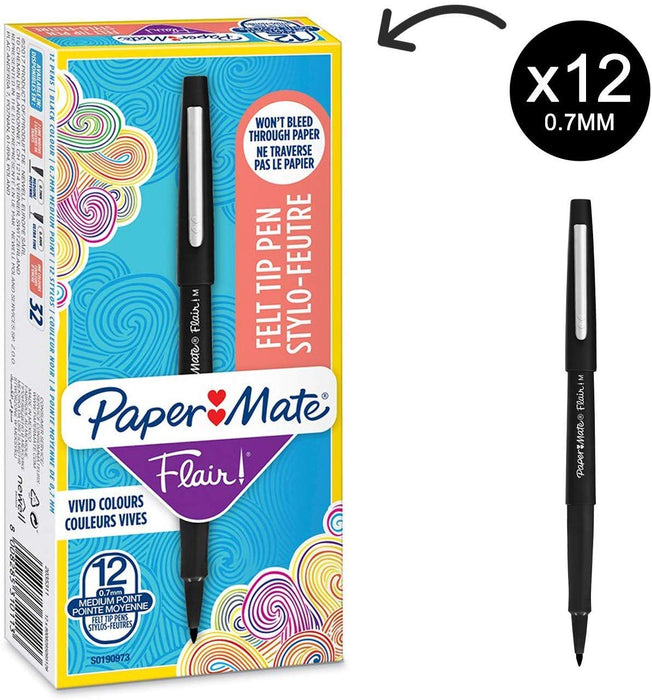 Best Value Paper Mate Flair Felt Tip Pens, Medium Point (0.7mm), Black, Box of 12