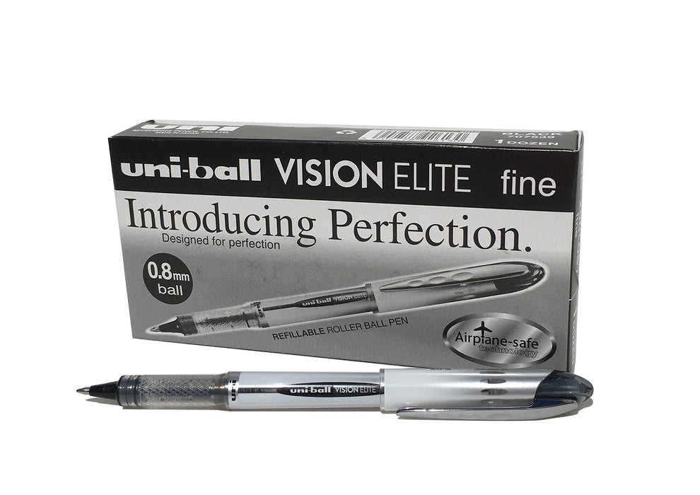 Best Value Uni-ball 707539000 UB-200 Vision Elite Rollerball Pens, 0.8mm Tip 0.6mm Line, Black Gel, 12 Pack