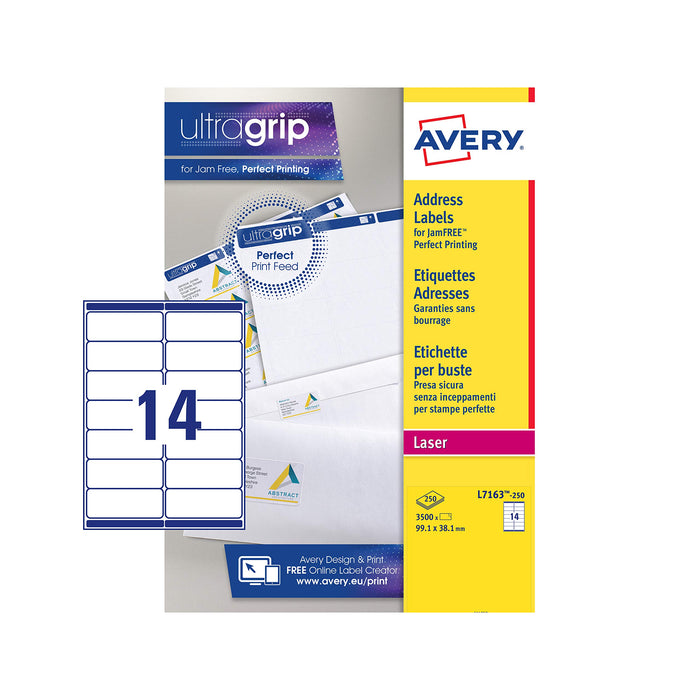 Best Value Avery Self Adhesive Address Mailing Labels, Laser Printers, 14 Labels Per A4 Sheet, 3500 labels, QuickPEEL (L7163) White