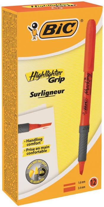 Best Value Bic Briteliner Grip Chisel Tip Highlighter Pen Orange (PK12)