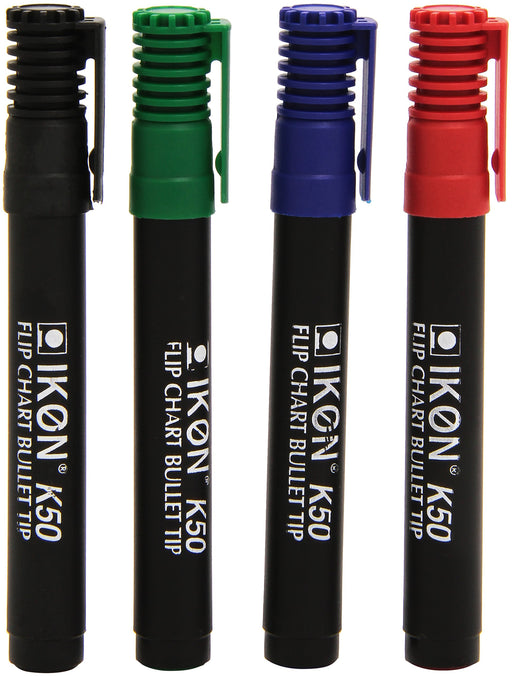 Best Value Hainenko K50-WLT4 Value Bullet Tip Flipchart Marker - Assorted Colour (Pack of 4)