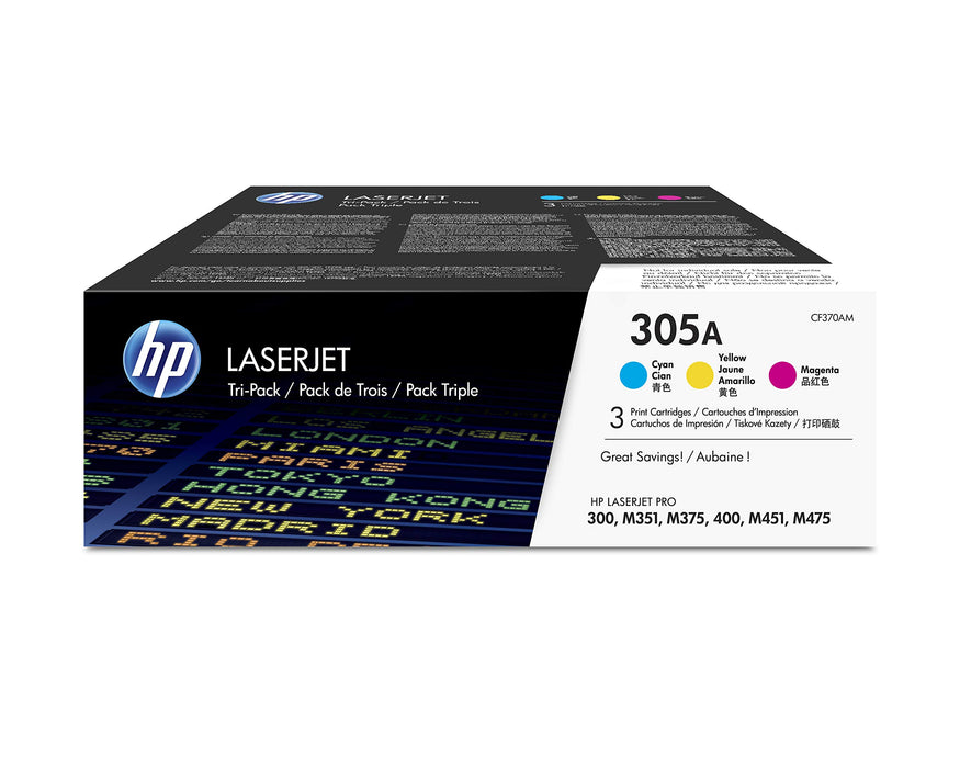 Best Value HP CF370AM 305A Original LaserJet Toner Cartridges, Cyan/Magenta/Yellow, Pack of 3