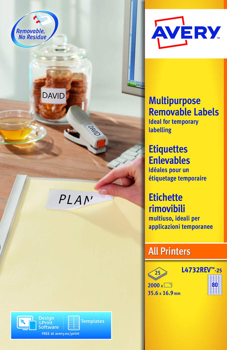 Best Value Avery L4732REV-25 Self-Adhesive Removable Mini Labels, 80 Labels Per A4 Sheet, White
