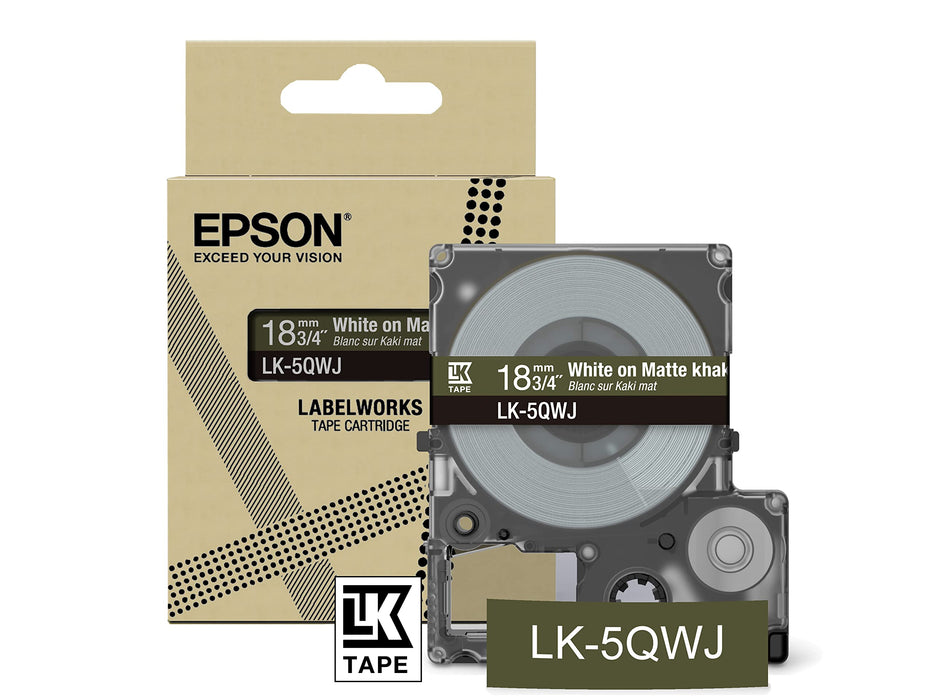 Epson LK-5QWJ White  on Matte Khaki Tape Cartridge 18mm - C53S672089