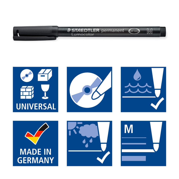 Best Value Staedtler Lumocolor Permanent Pen 317-9 Medium 1.0mm Line - Black (Pack of 10)