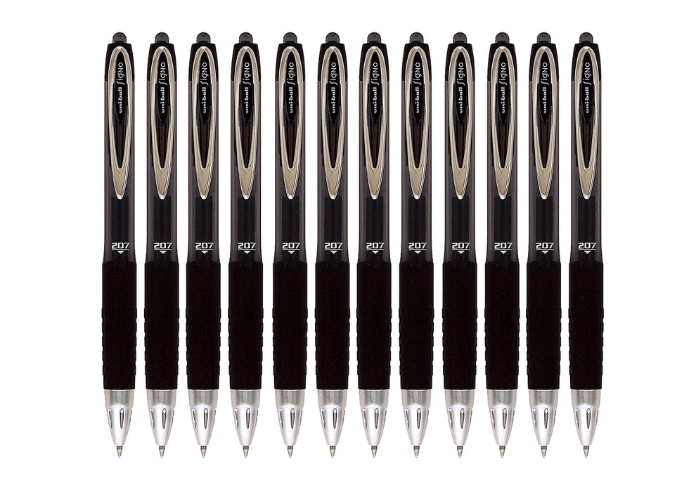 Best Value Uni-ball 704500 SigNo 207 Gel Rollerball Pen Retractable Fine 0.7mm Tip 0.5mm Line Black Ref 9004600 [Pack of 12]