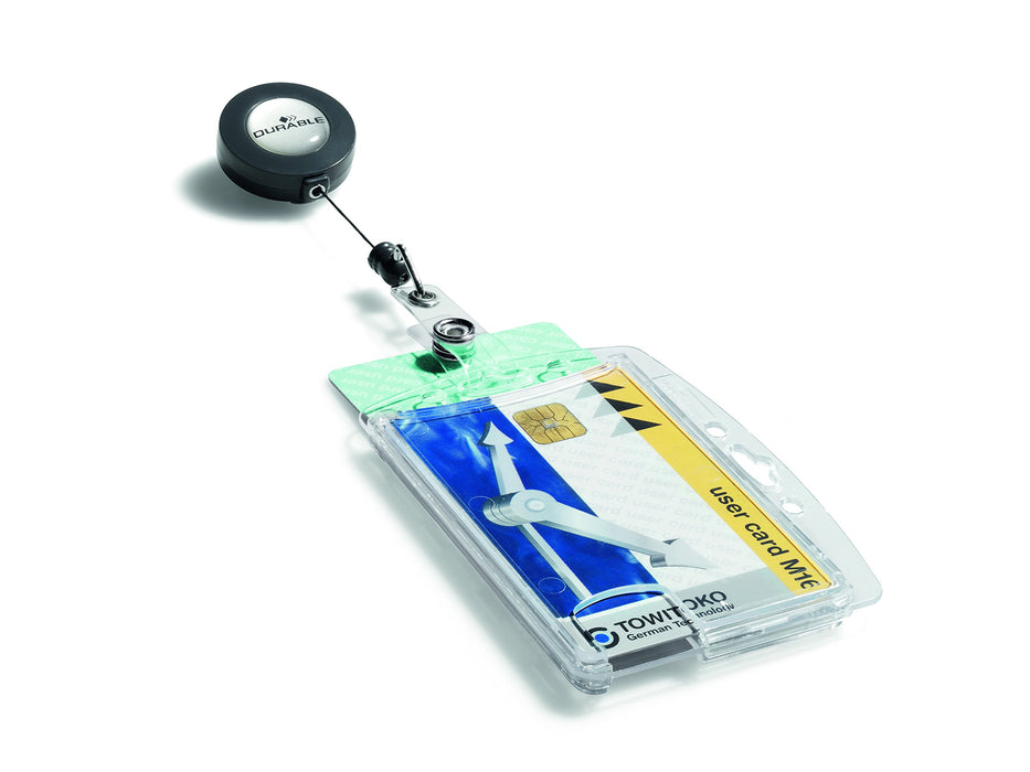 Best Value Durable Dual Security Pass Badge Holder Acrylic with Name Badge and 850mm Reel Ref 8224/19 [Pack of 10]