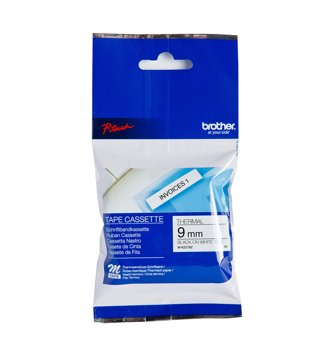 Best Value Brother M-K221BZ Labelling Tape Cassette, Black on White, 9 mm (W) x 8 m (L), Brother Genuine Supplies
