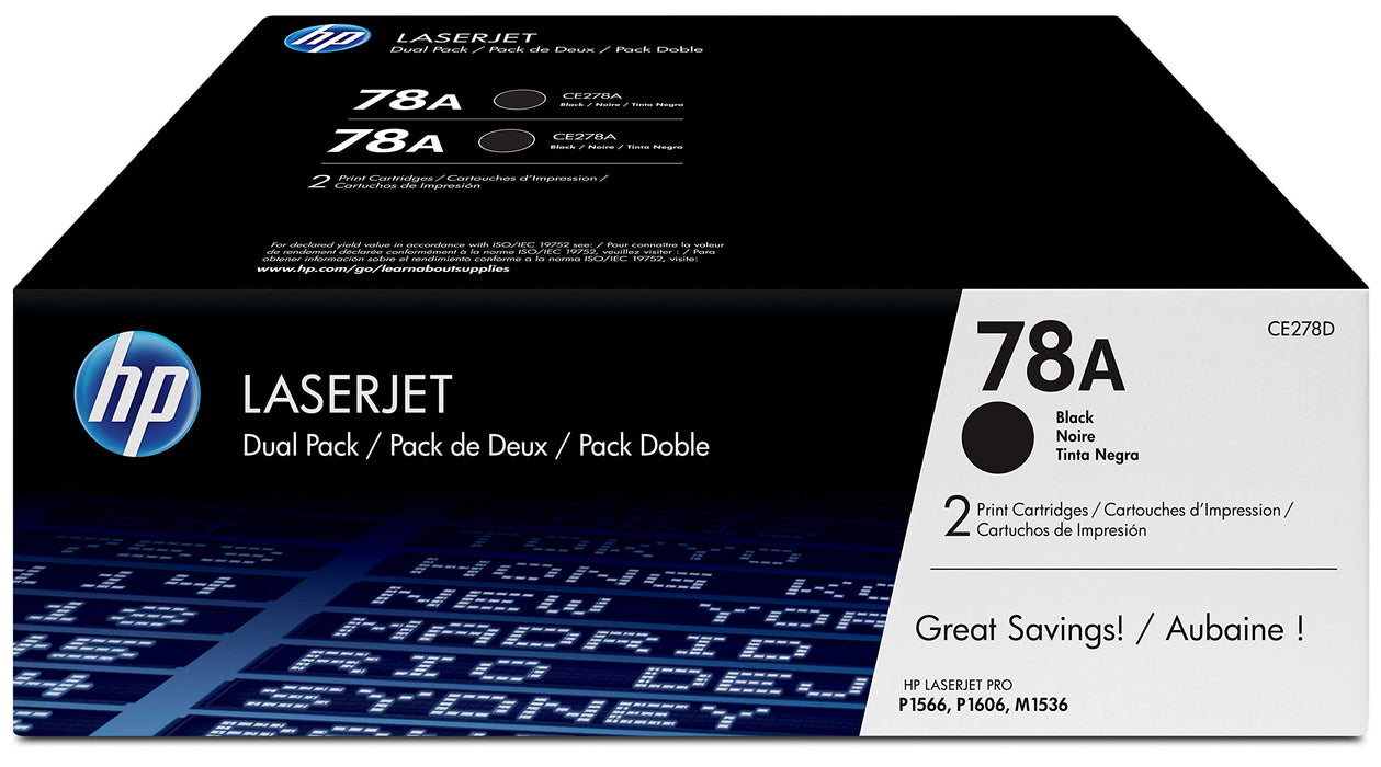 Best Value HP CE278AD 78A Original LaserJet Toner Cartridges, Black, Pack of 2