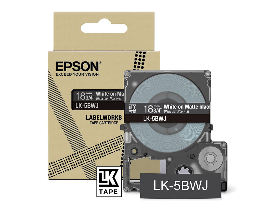 Epson  LK-5BWJ White  on Matte Black Tape Cartridge 18mm - C53S672083