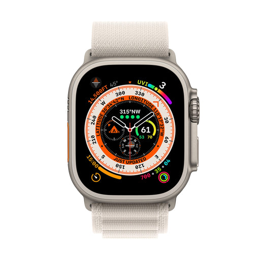 Apple Watch Ultra - 49 mm - titanium - smart watch with Alpine Loop - textile - starlight - band size: M - 32 GB - Wi-Fi, LTE, UWB, Bluetooth - 4G - 61.3 g