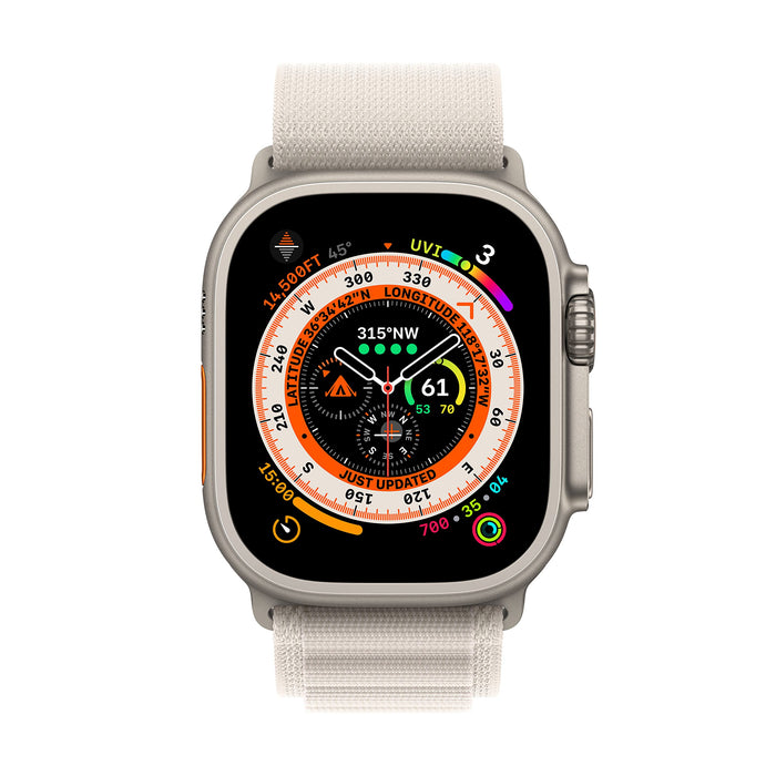 Apple Watch Ultra - 49 mm - titanium - smart watch with Alpine Loop - textile - starlight - band size: M - 32 GB - Wi-Fi, LTE, UWB, Bluetooth - 4G - 61.3 g