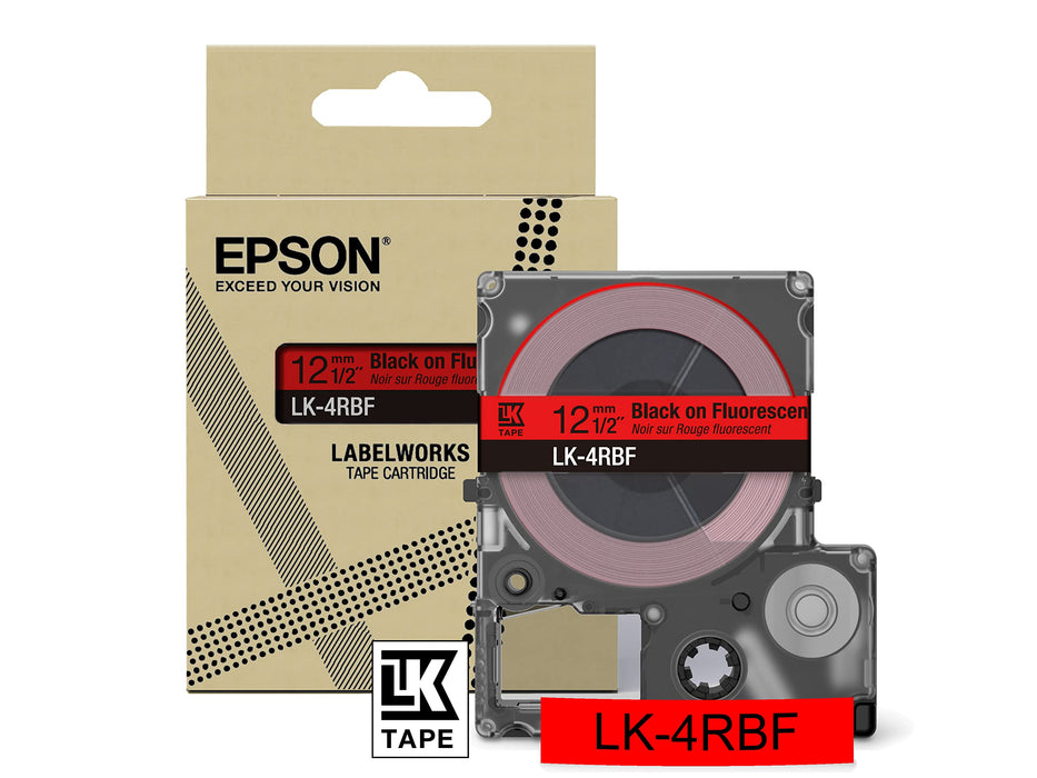 Epson LK-4RBF Black on Fluorescent Red Tape Cartridge 12mm - C53S672099