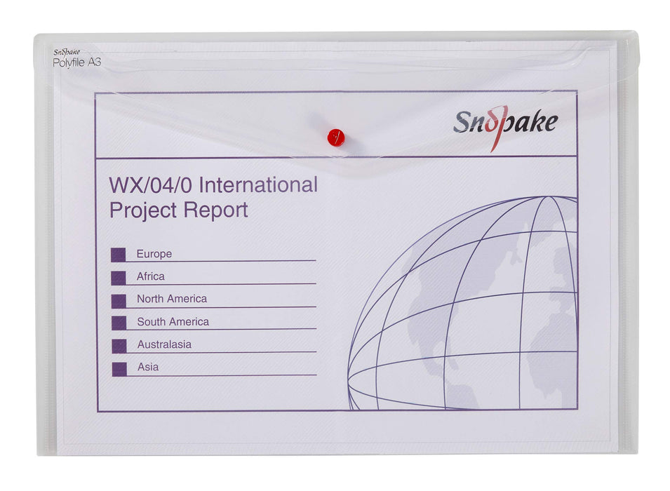 Best Value Snopake 11174 Polyfile A3 Popper Wallet File with Press Stud Classic Clear (Pack of 5)