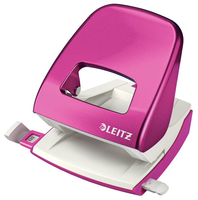 Best Value Leitz Hole Punch, 30 Sheets, Guide Bar with Format Markings, Metal, WOW Range, 50081023 - Metallic Pink