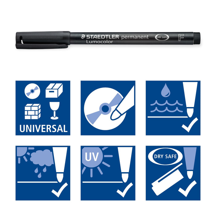 Best Value Staedtler Lumocolor Permanent Pen 318-9 Fine 0.6mm Line - Black ( Box of 10 )