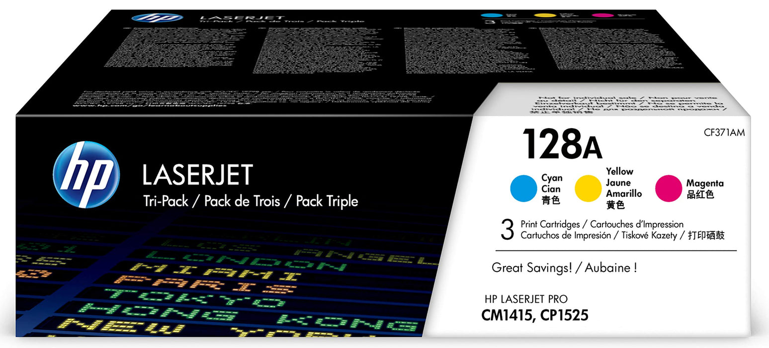 Best Value HP CF371AM 128A Original LaserJet Toner Cartridges, Cyan/Magenta/Yellow, Pack of 3