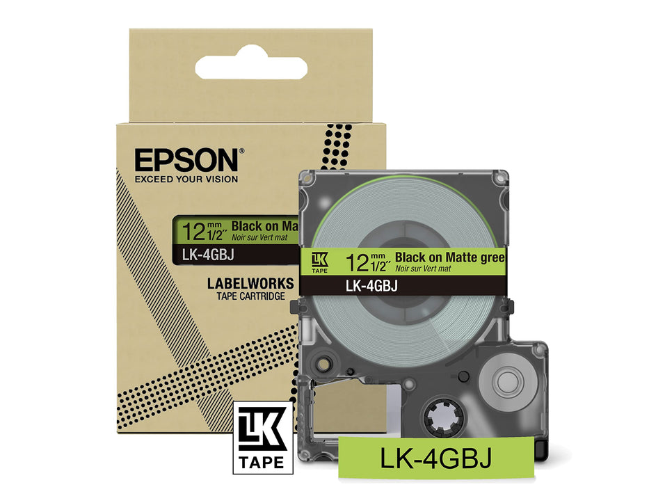Epson  LK-4GBJ Black  on Matte GreenTape Cartridge 12mm - C53S672077