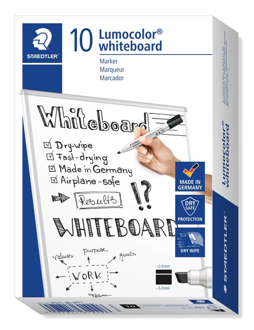 Best Value Staedtler Lumocolor Whiteboard Marker 351 B-9 with Chisel Tip - Black, Pack of 10