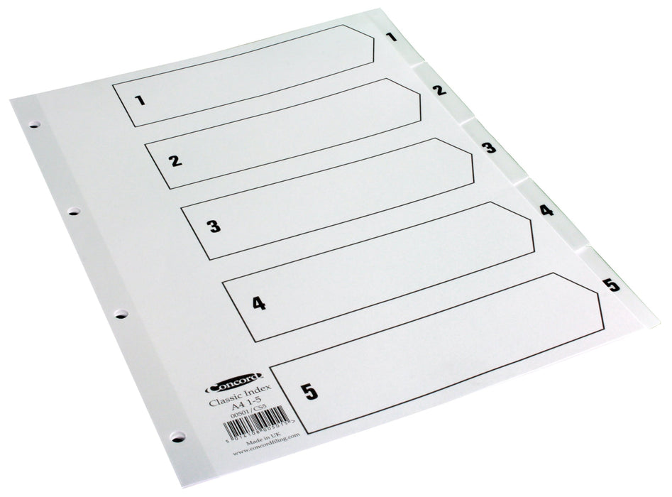 Best Value Concord Classic Index Mylar-reinforced Punched 4 Holes 1-5 A4 White Ref 00501/CS5