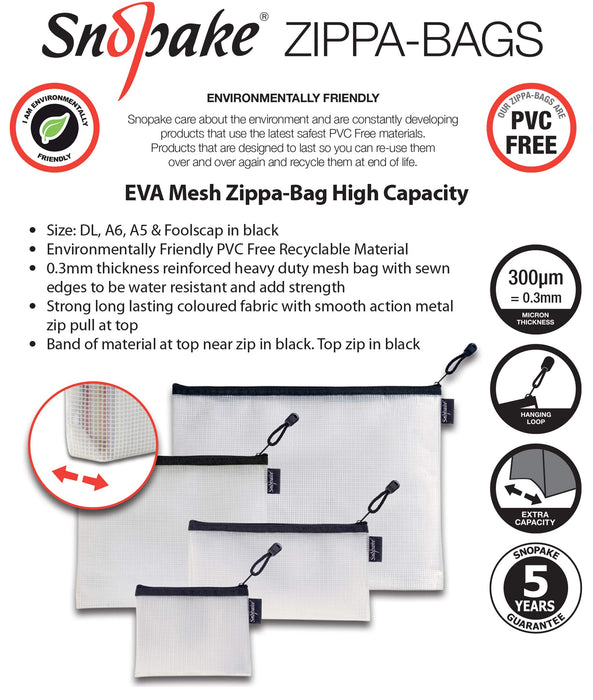 Best Value Snopake 15837 DL (240 x 130 mm) EVA High Capacity Mesh Zippa-Bag - Transparent/Black (Pack of 3)