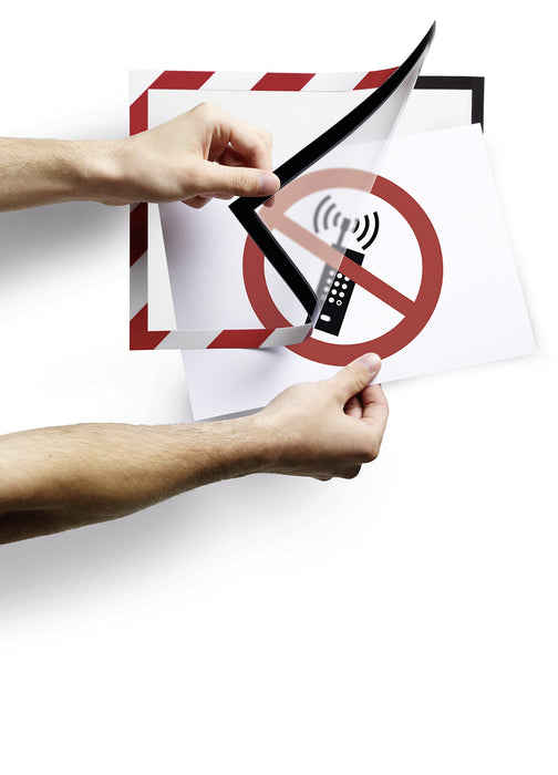 Best Value Durable DURAFRAME Security 4944132, A4 Magnetic Frame with Self-Adhesive Backing Display Frame for POS, Retail, Photos, Notices, Wall and Windows, Chevroned Red/White, Pack of 2