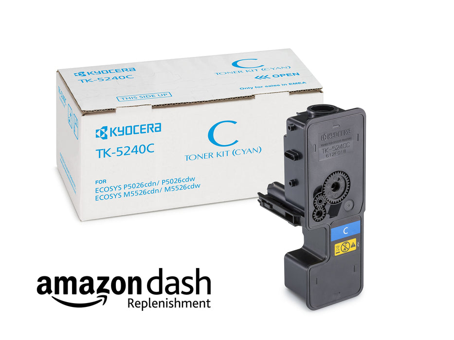 Best Value Kyocera TK-5240C Original Toner Cartridge Cyan 1T02R7CNL0. For ECOSYS M5526cdn, ECOSYS M5526cdw, ECOSYS P5026cdn, ECOSYS P5026cdw. Amazon Dash Replenishment-Compatible
