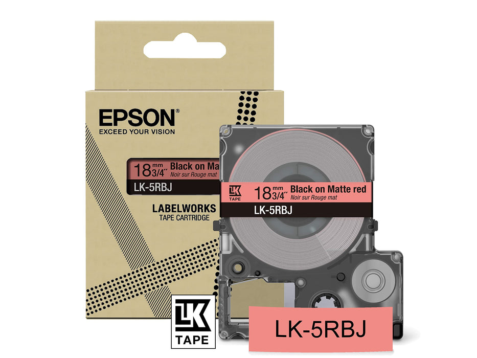 Epson  LK-5RBJ Black  on Matte Red Tape Cartridge 18mm - C53S672072