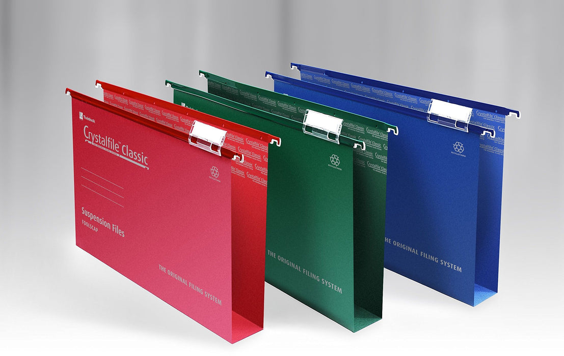 Best Value Rexel 71751 Crystalfile Classic Foolscap Suspension File, 500 Sheet Capacity, 50 mm Squared Base Manilla, Pack of 50, Blue