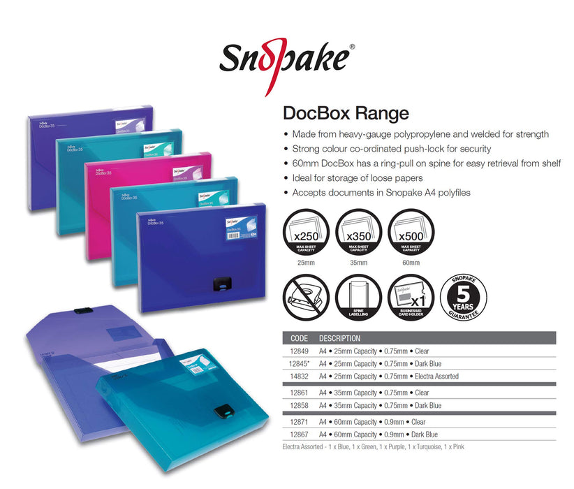 Best Value Snopake DocBox Box File Polypropylene with Push Lock 25mm Spine A4 Clear Ref 12849