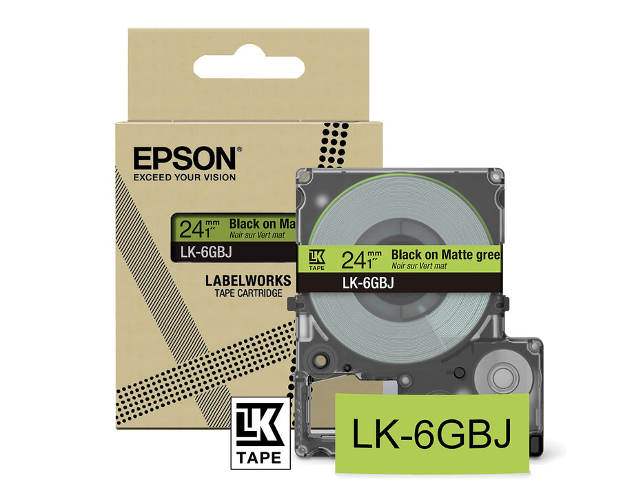 Epson LK-6GBJ Black on Matte GreenTape Cartridge 24mm - C53S672079