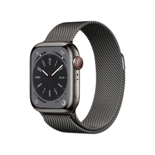 Apple Watch Series 8 (GPS + Cellular) - 41 mm - graphite stainless steel - smart watch with milanese loop - wrist size: 130-180 mm - 32 GB - Wi-Fi, LTE, Bluetooth, UWB - 4G - 42.3 g