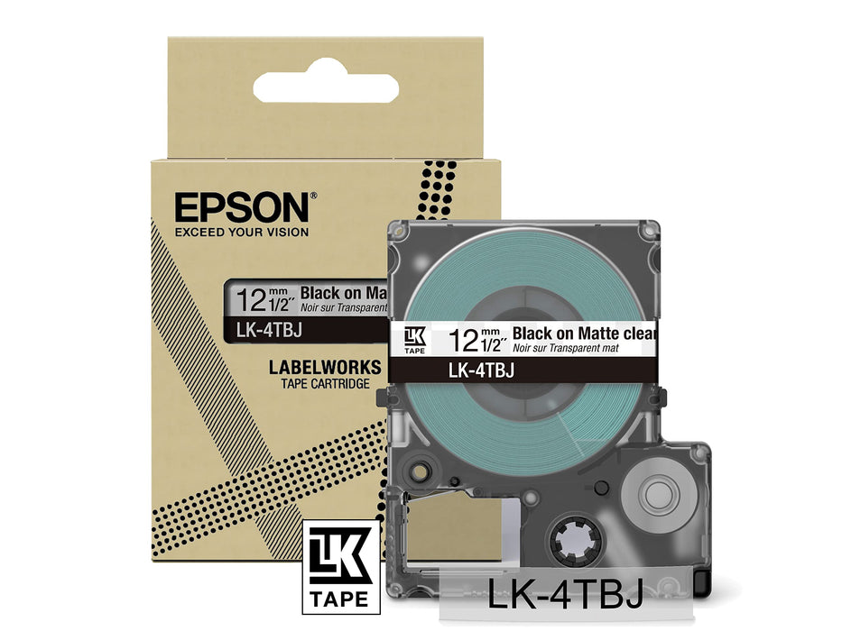 Epson LK-4TBJ Black on Matte Clear Tape Cartridge 12mm - C53S672065