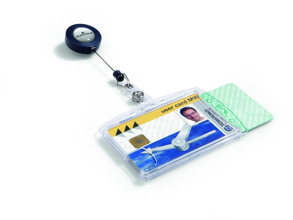 Best Value Durable Dual Security Pass Badge Holder Acrylic with Name Badge and 850mm Reel Ref 8224/19 [Pack of 10]